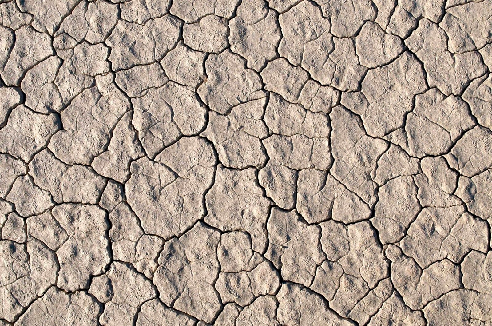 Deeply cracked, baked dry clay soil